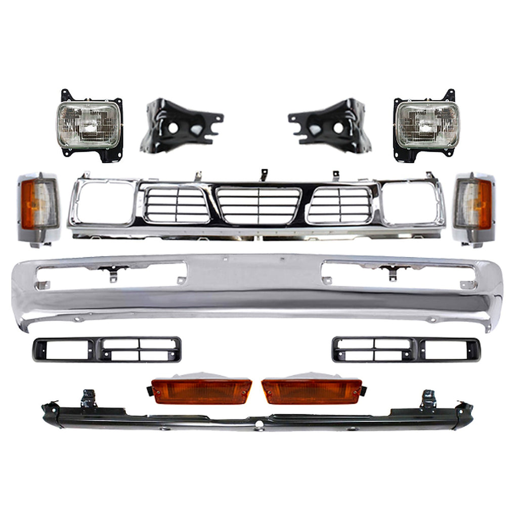 1996-1997 Nissan Pickup RWD Front Grille Assembly Kit Chrome & Headlamps | OEM Fit
