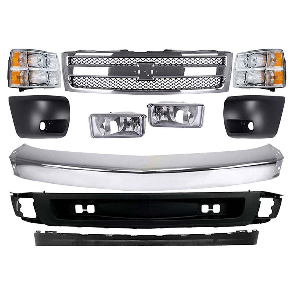 2007-2013 Chevrolet Silverado 1500 Front Bumper Chrome & Headlights Kit | OEM Fit