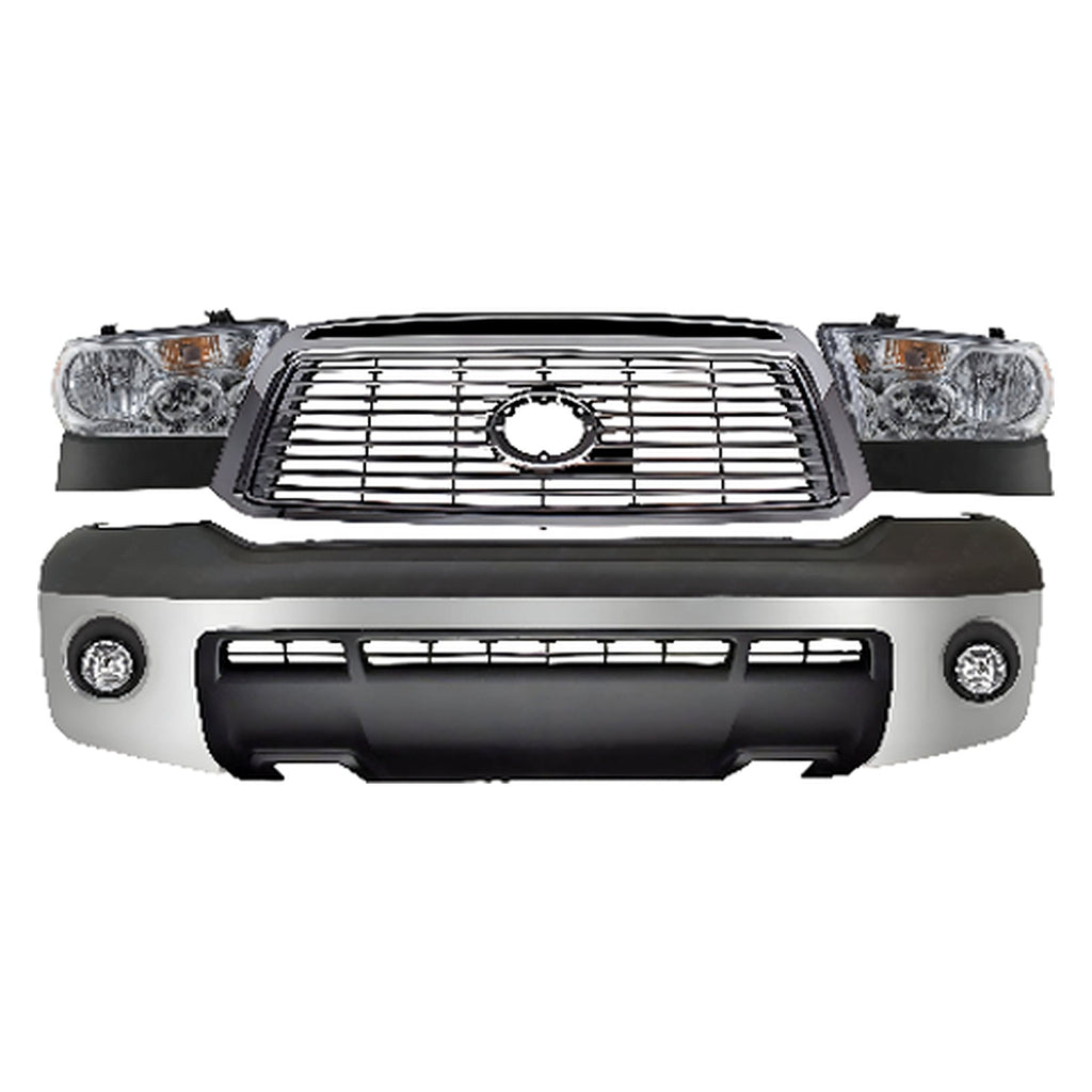 2010-2013 Toyota Tundra Front Bumper Chrome Steel & Headlights Assembly Kit | OEM Fit