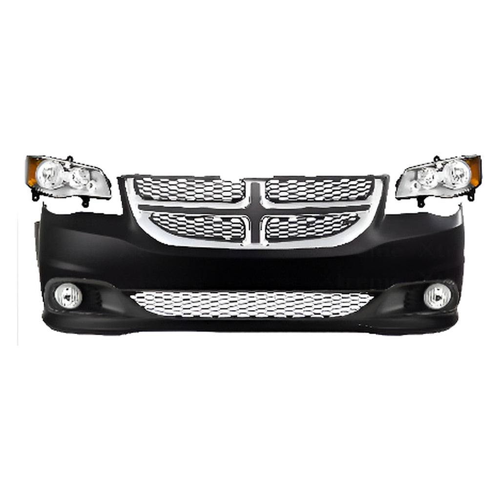 2011-2020 Dodge Grand Caravan Front Bumper Cover Primed & Headlights Assembly Kit | OEM Fit