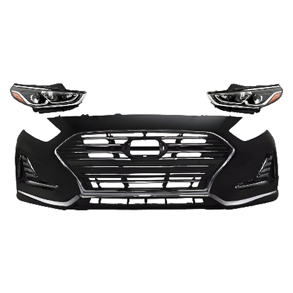 2018-2019 Hyundai Sonata Front Bumper Cover Primed & Headlight Assembly  | OEM Fit