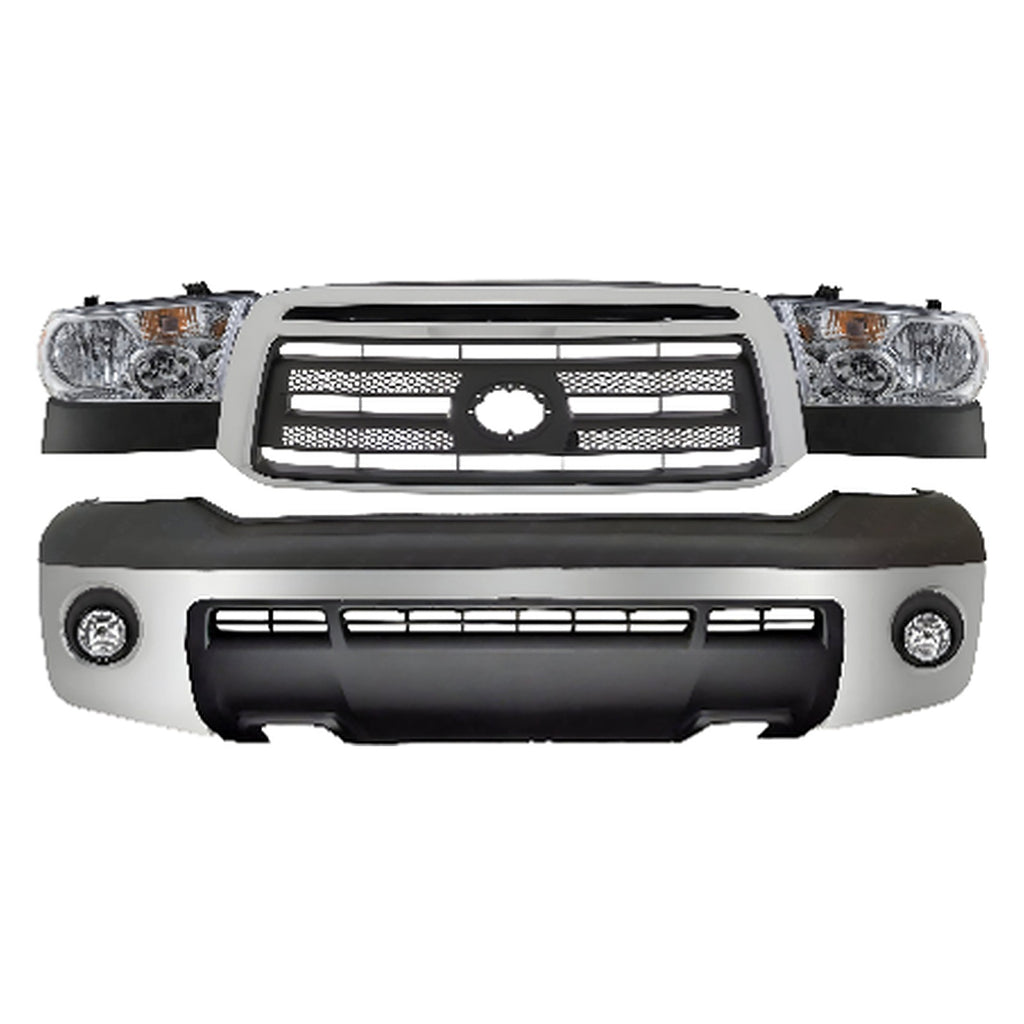 2010-2013 Toyota Tundra Front Bumper Chrome Steel & Headlights Assembly Kit | OEM Fit