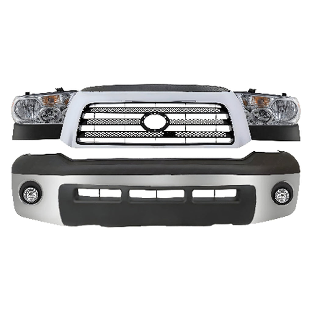 2007-2009 Toyota Tundra Front Bumper Chrome Steel & Headlight Assembly Kit | OEM Fit