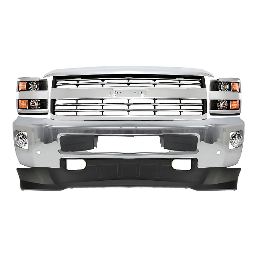 8-Pcs Kit for 2015–2019 Chevrolet Silverado 2500 & 3500 HD – Front Bumper & Headlights Chrome Finish, OEM Fit