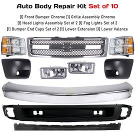 2007-2013 Chevrolet Silverado 1500 Front Bumper Chrome & Headlights Kit | OEM Fit