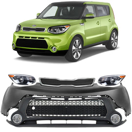 2014-2016 Kia Soul Front Bumper Cover Fascia Kit Paintable & Grille Assembly | OEM Fit