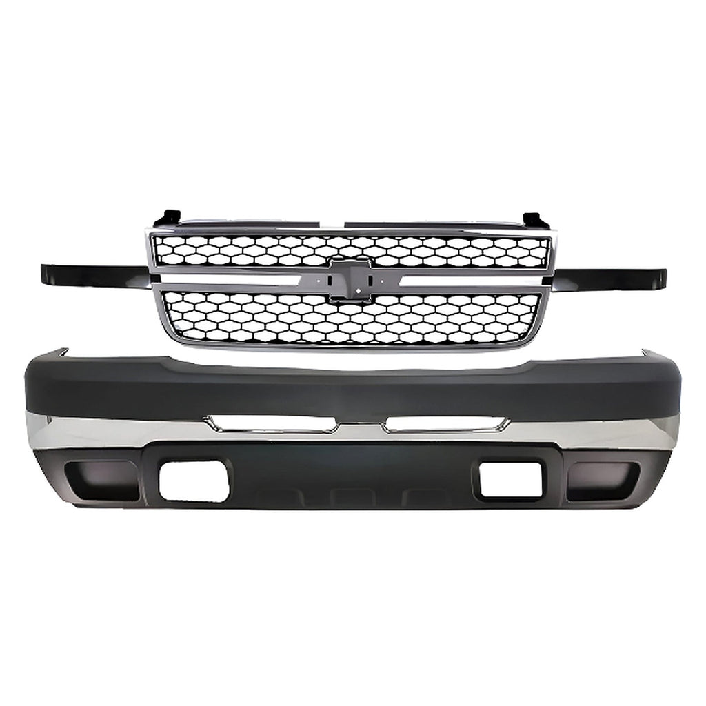 6-Pcs Kit for 2003–2007 Chevrolet Silverado 1500 & 2500 – Front Bumper & Grille Chrome Finish OEM Fit