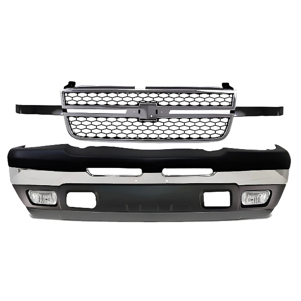 9-Pcs Kit for 2003–2007 Chevrolet Silverado 1500 & 2500 – Front Bumper & Valance Chrome Finish, OEM Fit