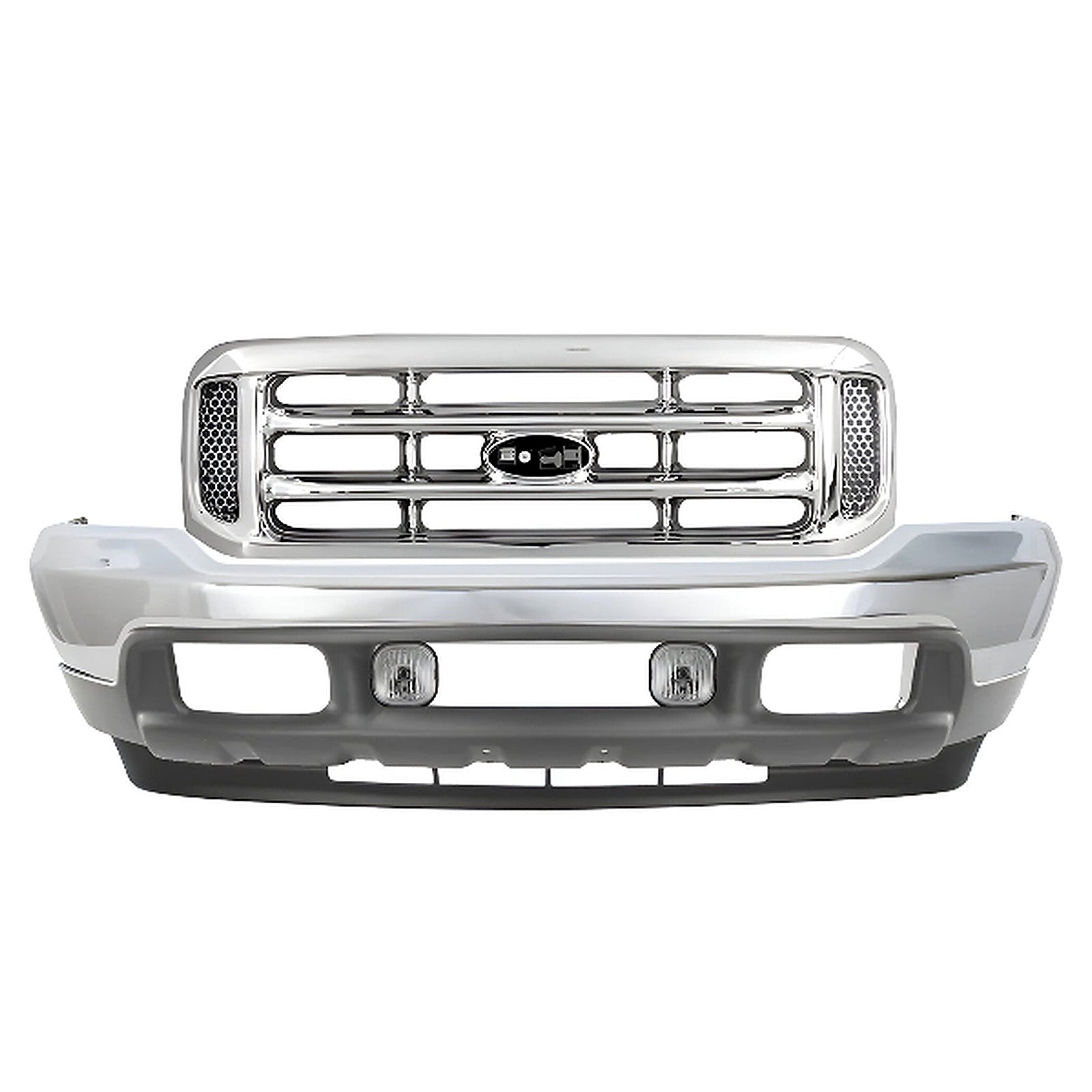 Kit Replacement 1999–2004 Ford F-250 Super Duty Front Bumper & Grille Assembly Kit, Chrome Finish, OEM Fit