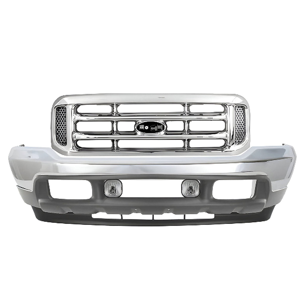 Kit Replacement 1999–2004 Ford F-250 Super Duty Front Bumper & Grille Assembly Kit, Chrome Finish, OEM Fit