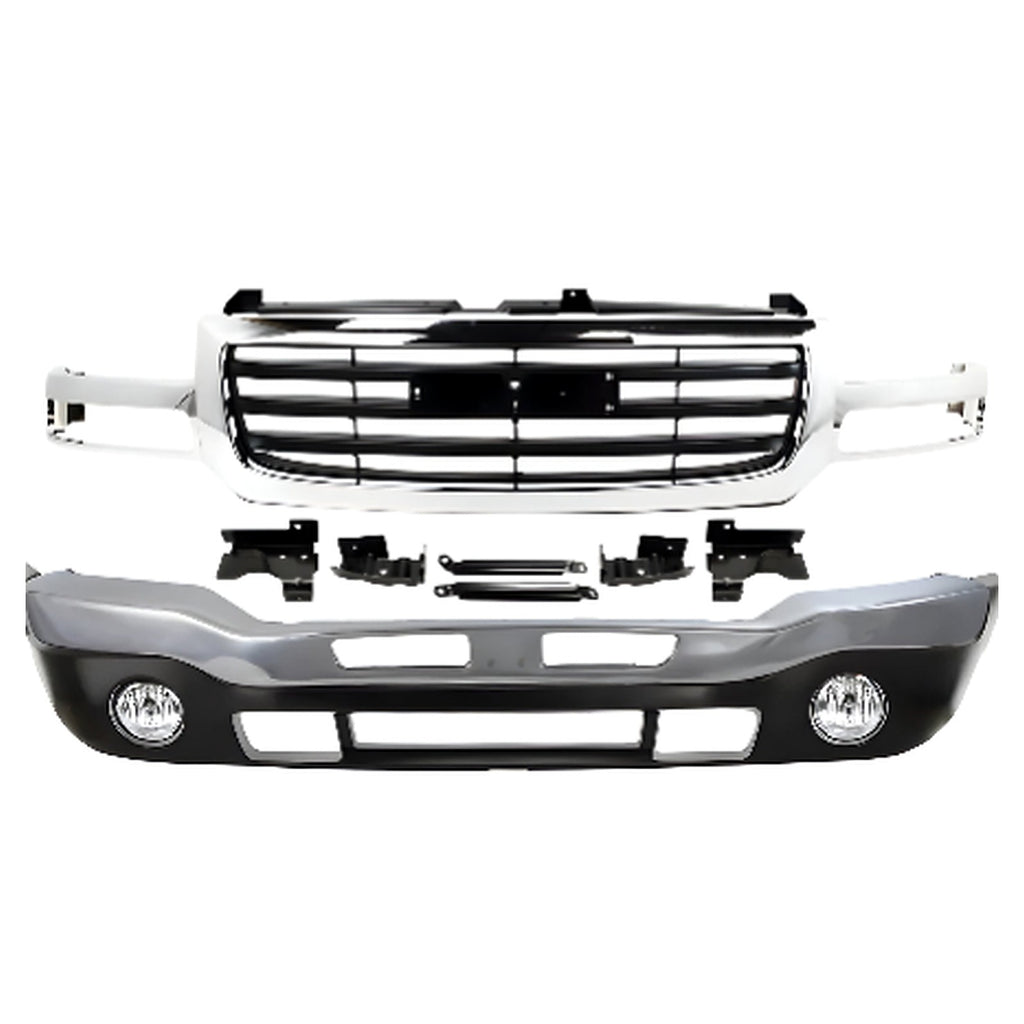 2003-2007 GMC Sierra 1500 2500 HD 3500 Front Bumper Chrome & Fog Lights Kit | OEM Fit