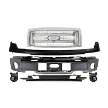 Load image into Gallery viewer, Kit Replacement for 2009–2014 Ford F-150, – 9-Piece Kit Front Bumper Chrome Steel &amp; Grille Assembly Chrome, OEM Fit, Includes Grille, Bumper Cover, Face Bar, License Bracket, Bumper Trims, Valance &amp; Fog Lights Kit
