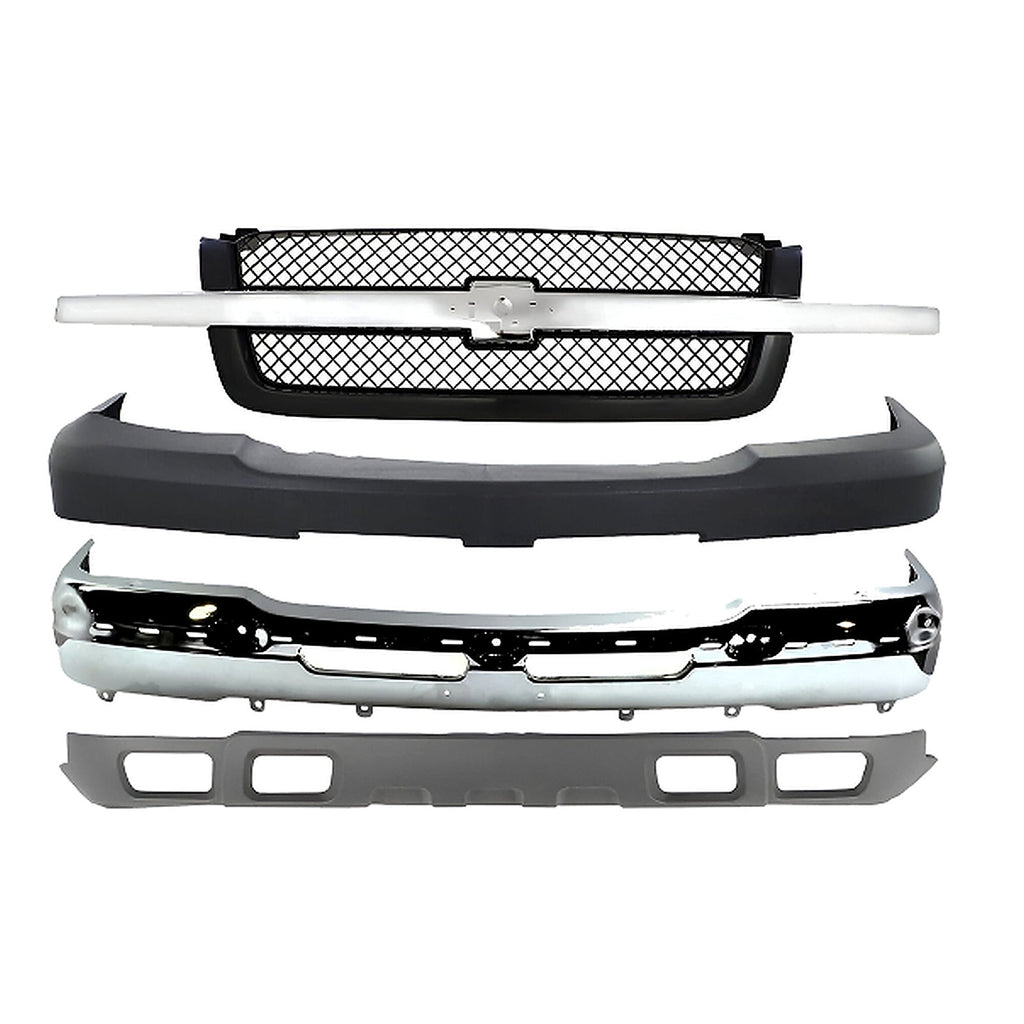 2003-2007 Chevrolet Silverado 2500 HD 3500 HD Front Bumper Chrome & Valance Textured Kit | OEM Fit
