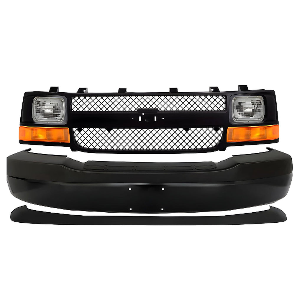 2003-2023 Chevrolet Express 1500 2500 3500 4500 Front Bumper Primed & Headlights Assembly Kit | OEM Fit