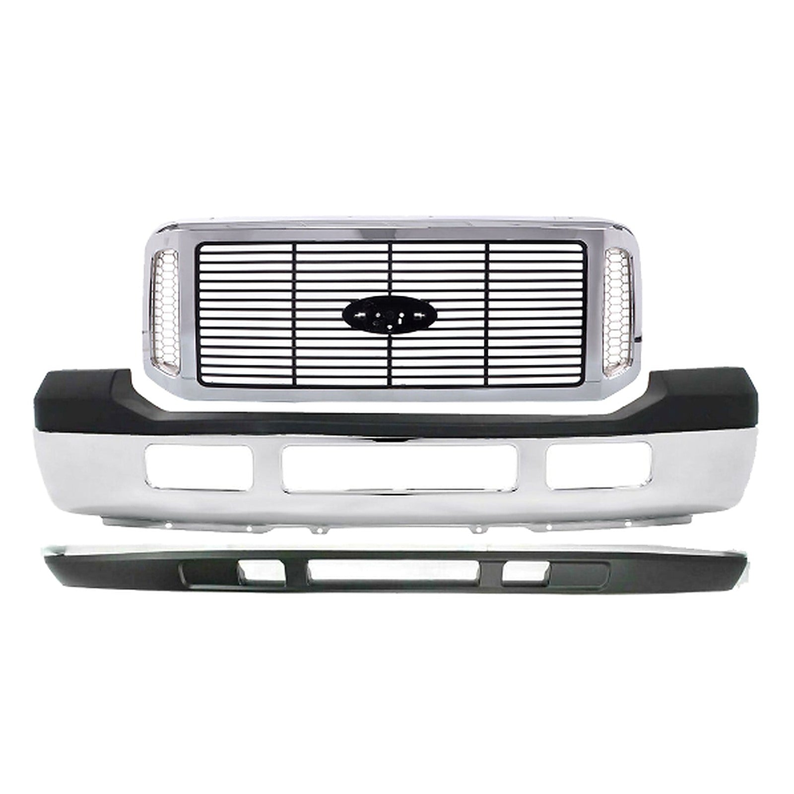 2006-2007 Ford F-250 F-350 Super Duty Front Bumper Chrome & Grille Assembly Kit | OEM Fit