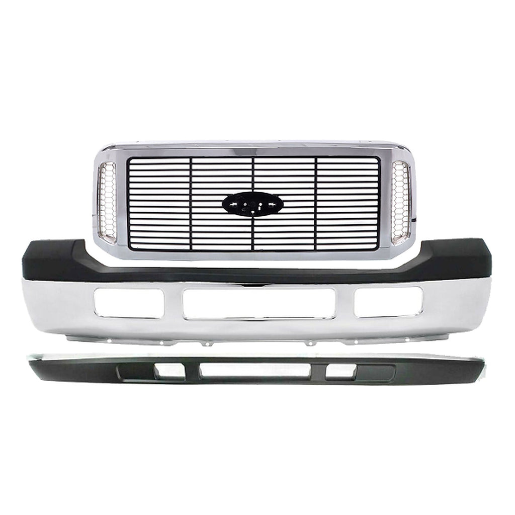 2006-2007 Ford F-250 F-350 Super Duty Front Bumper Chrome & Grille Assembly Kit | OEM Fit