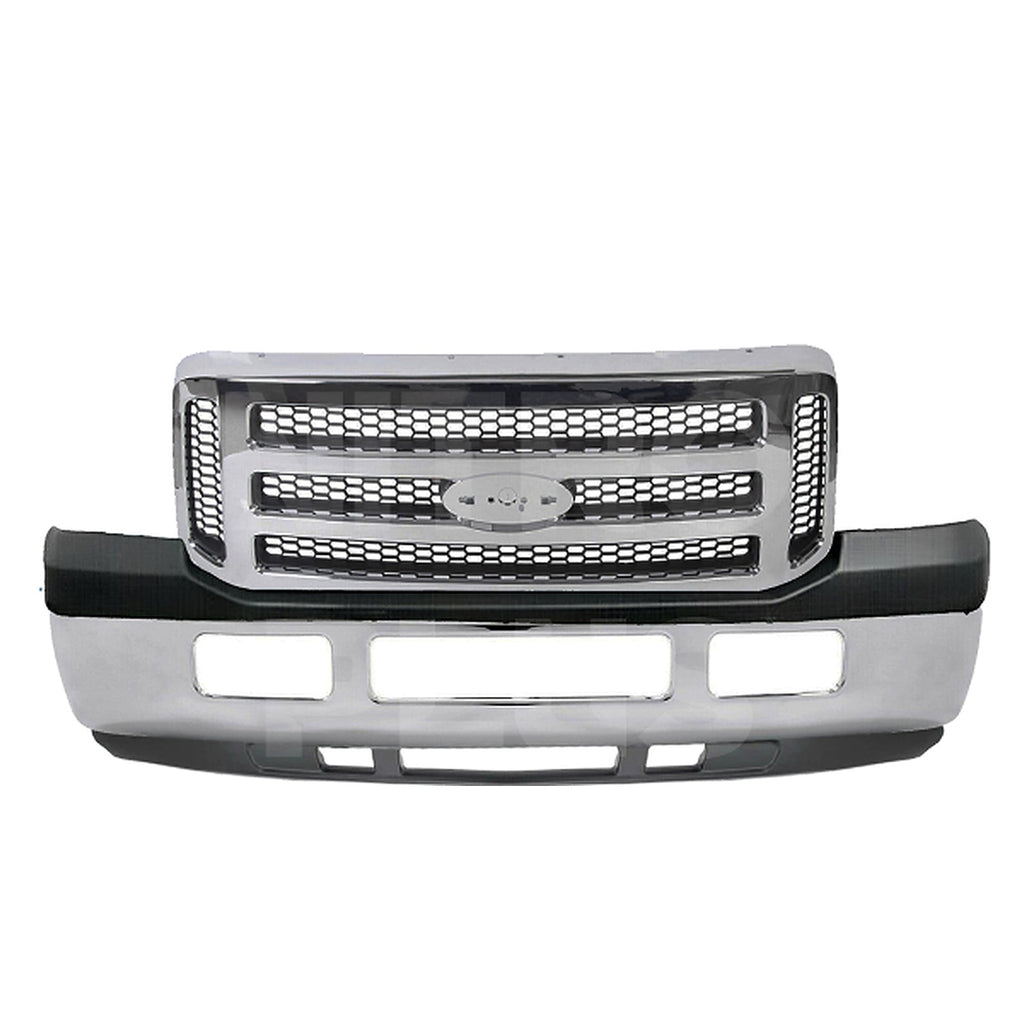 Kit Replacement 2005–2007 Ford F-250/F-350 Super Duty – 4-Piece Kit Front Bumper Grille & Brackets, OEM Fit, Includes Grille Assembly, Bumper Upper Cover, Bumper Face Bar & Lower Valance