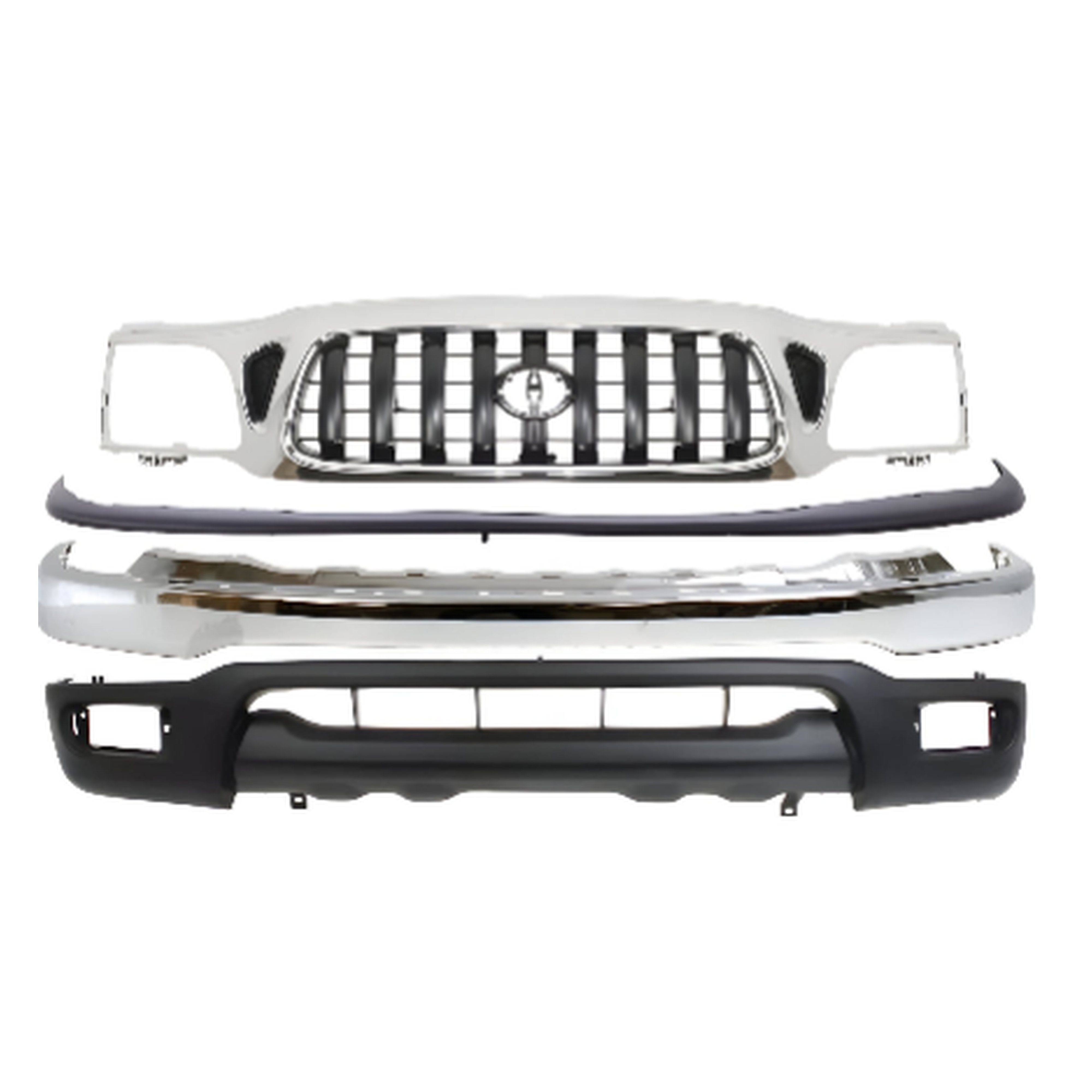 2001-2004 Toyota Tacoma Front Bumper Chrome Steel & Grille Assembly Kit  | OEM Fit