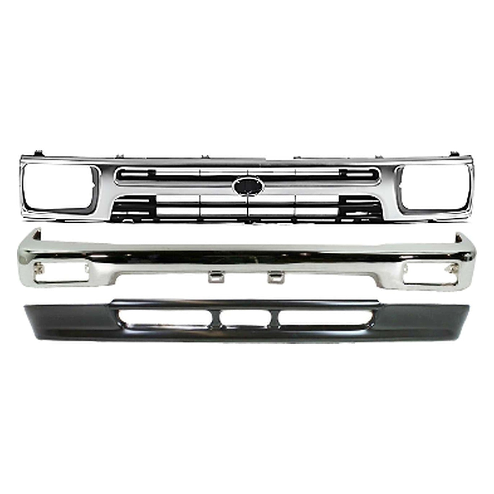 1989-1995 Toyota Pickup 2WD Front Bumper Chrome & Grille Assembly & Valance Kit  | OEM Fit