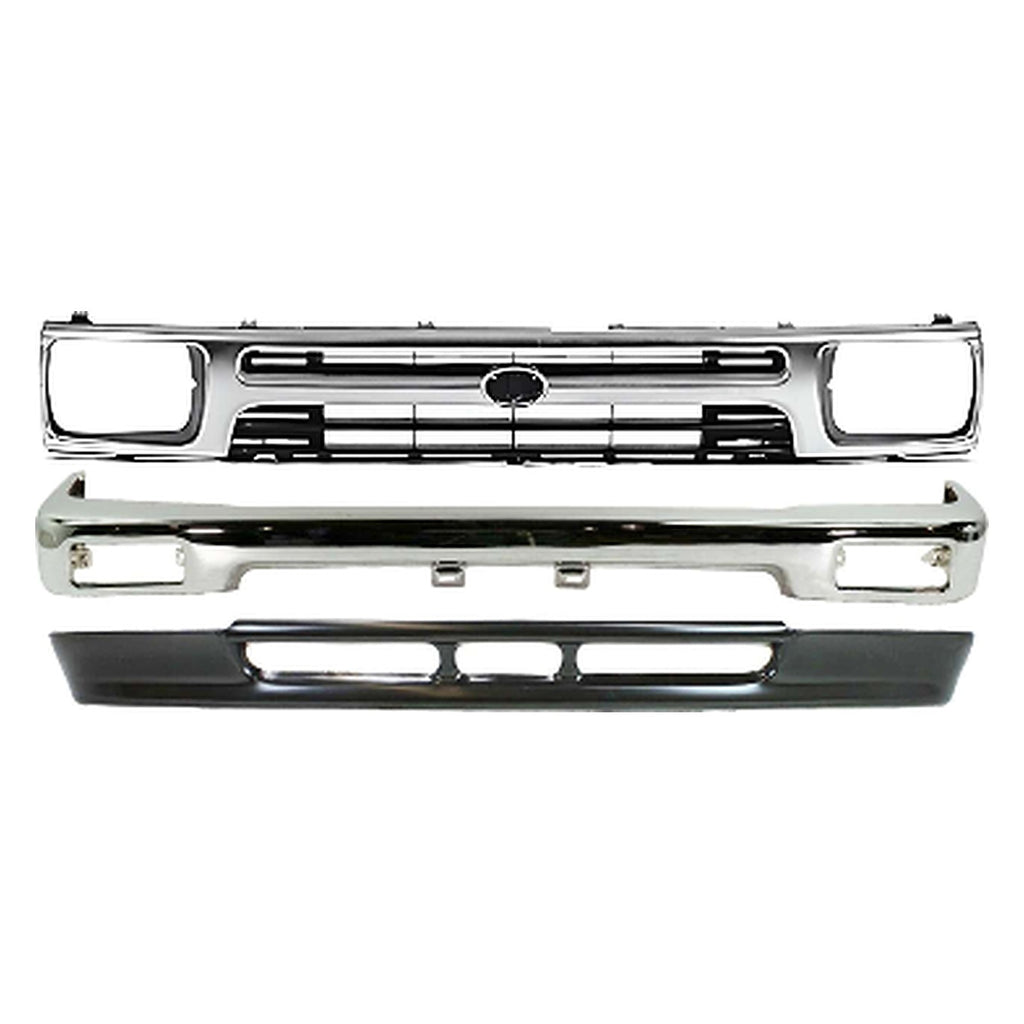 1989-1995 Toyota Pickup 2WD Front Bumper Chrome & Grille Assembly & Valance Kit  | OEM Fit
