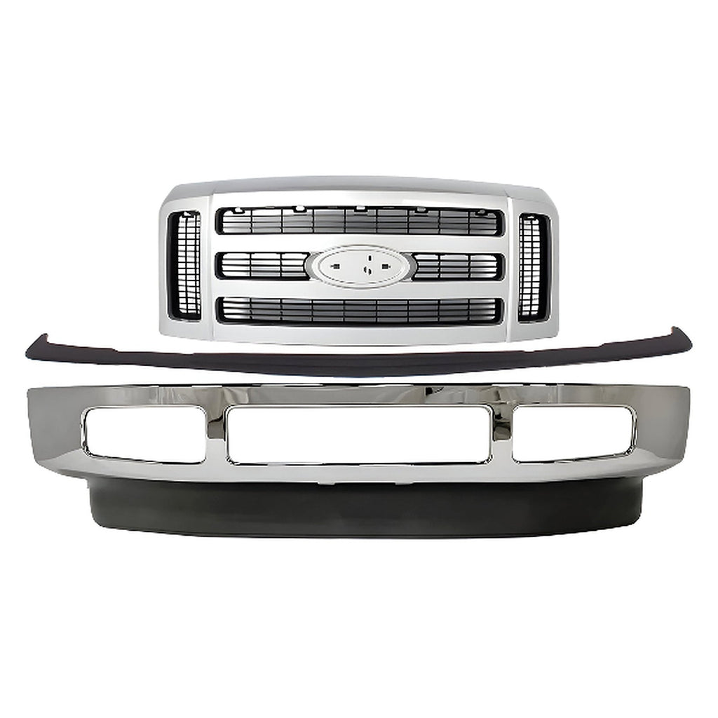 Kit Replacement 2008–2010 Ford F-250 & F-350 Super Duty Front Bumper & Grille Assembly Kit, Chrome Finish, OEM Fit