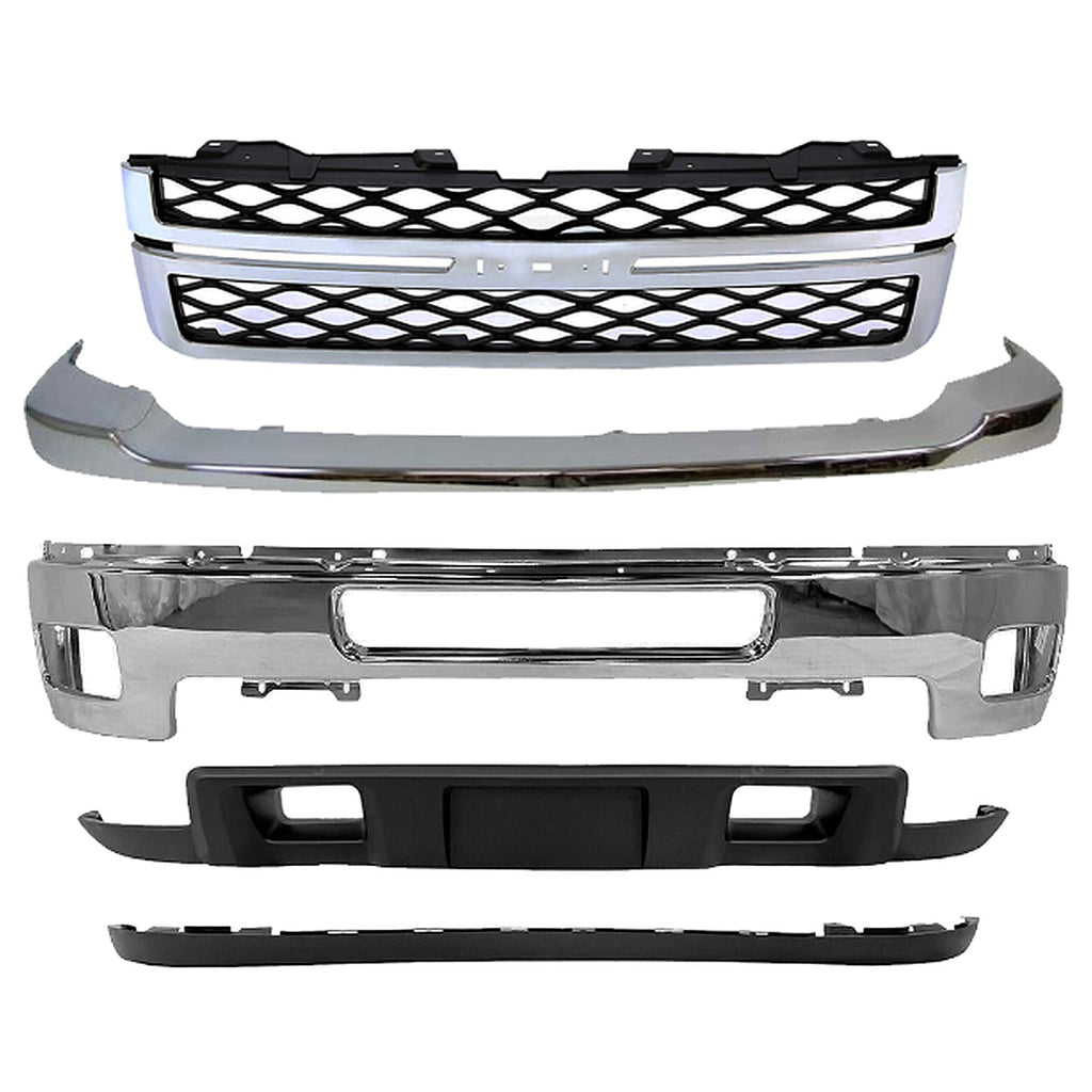 2011-2014 Chevy Silverado 2500HD 3500HD Front Chrome Bumper Kit with Grille | OEM Fit