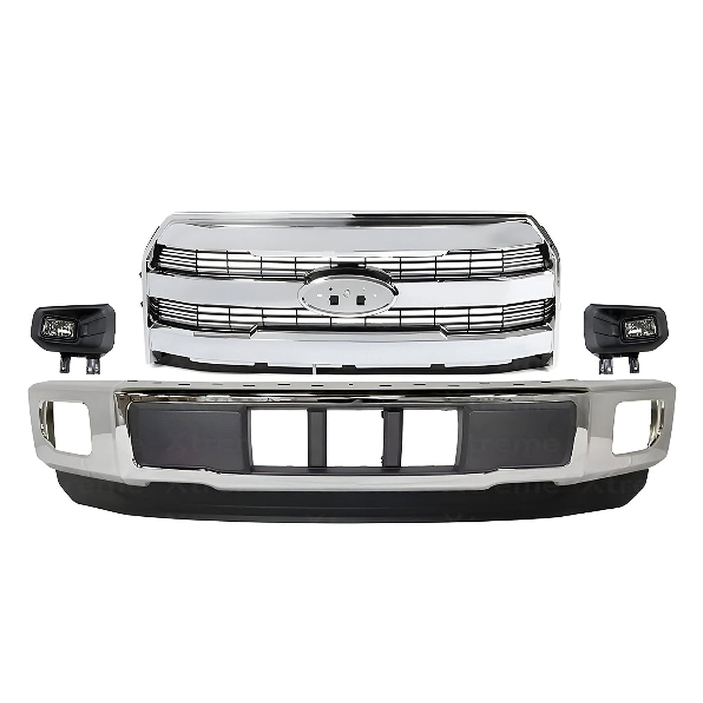 Kit Replacement for 2015–2017 Ford F-150, Front Bumper Chrome & Fog Lights Assembly Kit | OEM Fit