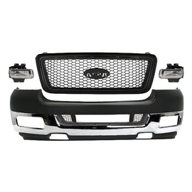 Replacement 2004–2005 Ford F-150 – 9-Piece Kit Front Bumper Chrome & Fog Lights Assembly, OEM Fit, Includes Grille, Fog Lights, Bumper Upper Cover, Bumper Grilles, Grille Trim, Bumper Face Bar & Lower Valance