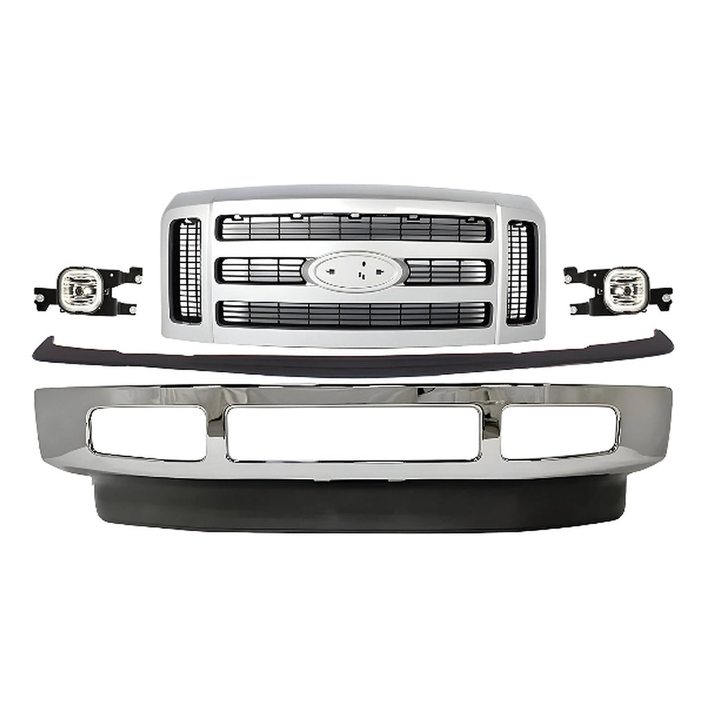 2008-2010 Ford F-250 Super Duty & F-350 Front Bumper Chrome & Fog Lights Assembly Kit | OEM Fit