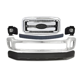 Replacement 2011–2016 Ford F-250/F-350 Super Duty – 6-Piece Kit Front Bumper Chrome & Grille Assembly, OEM Fit, Includes Grille, Bumper Trim, Fog Lights, Bumper Face Bar & Lower Valance
