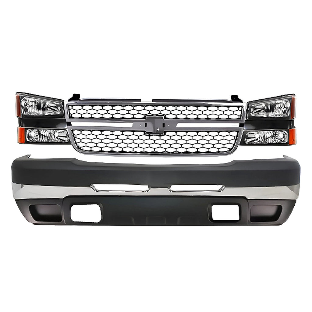 10-Pcs Kit for 2003–2007 Chevrolet Silverado 1500 & 2500 – Front Bumper & Headlights Chrome Finish, OEM Fit