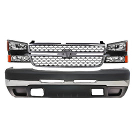 10-Pcs Kit for 2003–2007 Chevrolet Silverado 1500 & 2500 – Front Bumper & Headlights Chrome Finish, OEM Fit