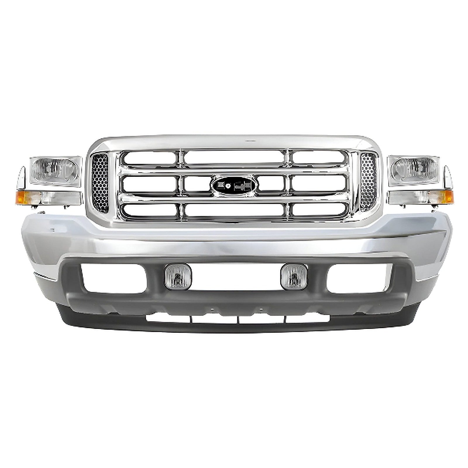 1999–2004 Ford F-250  12 PCs Super Duty Front Bumper KIT – Includes Grille Assembly | Chrome Finish | OEM Fit