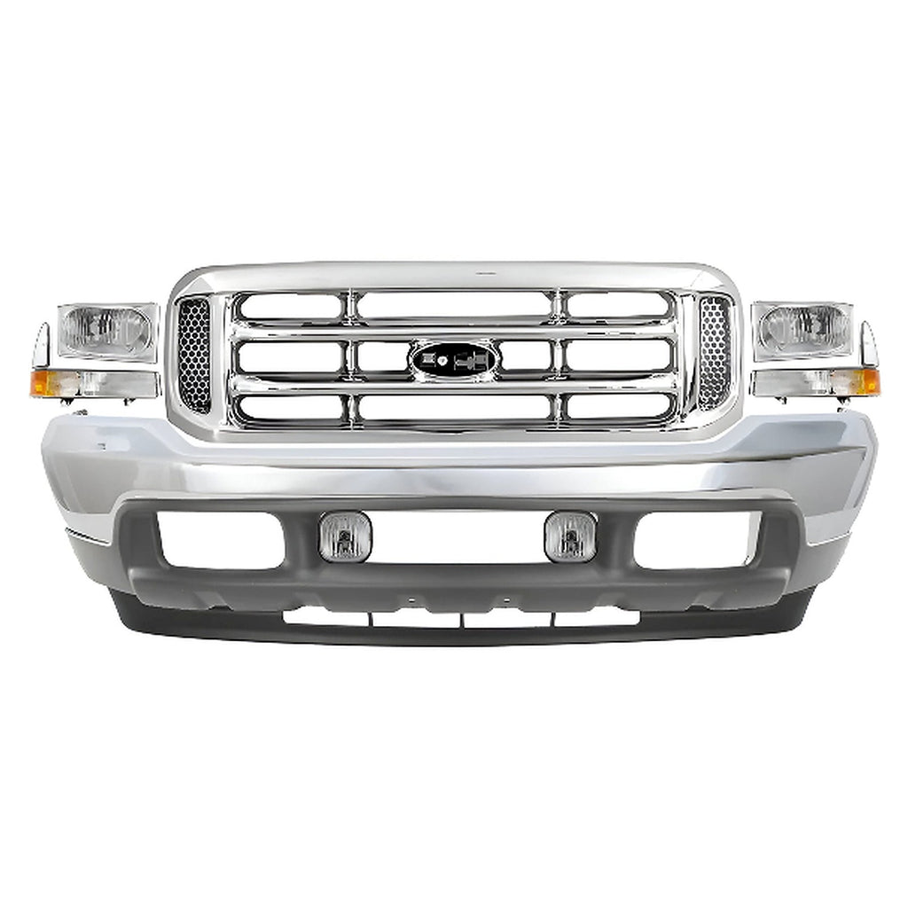 1999–2004 Ford F-250  12 PCs Super Duty Front Bumper KIT – Includes Grille Assembly | Chrome Finish | OEM Fit