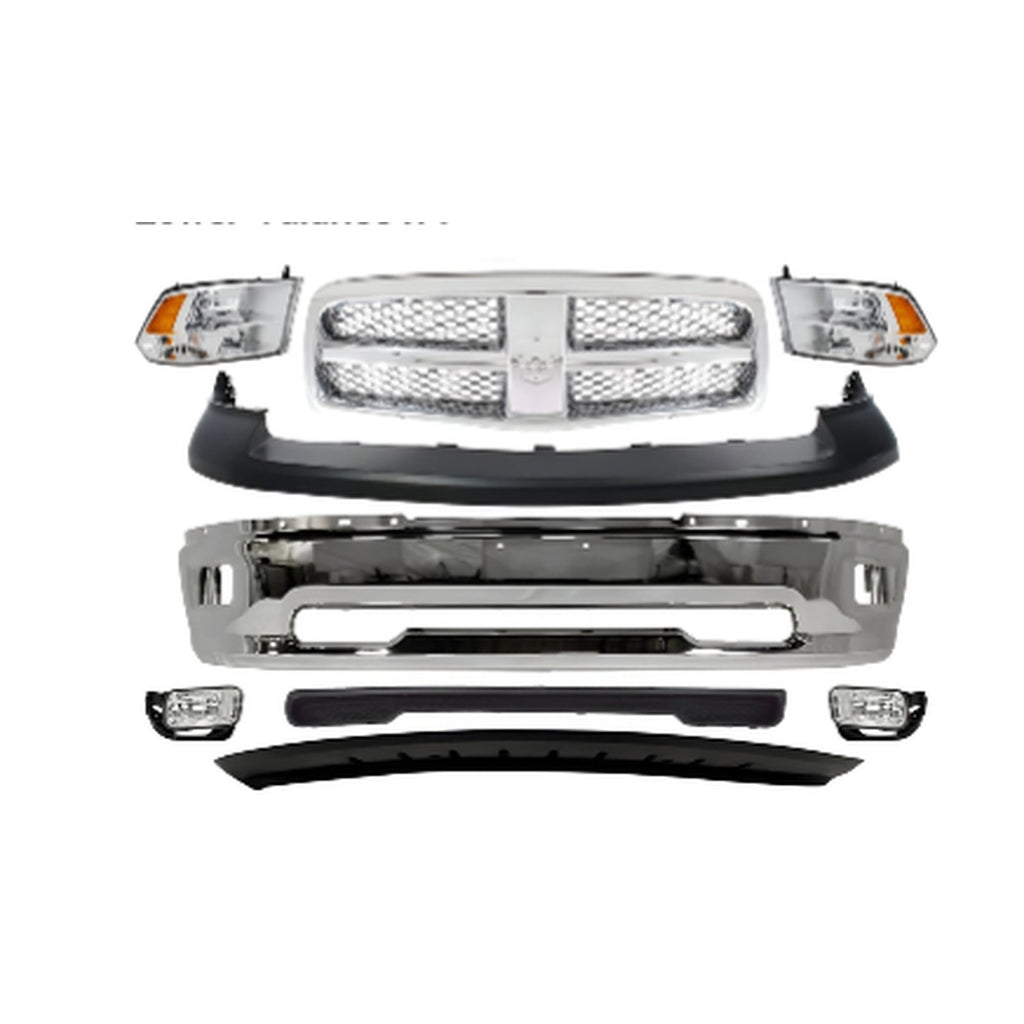 2009-2010 Dodge Ram 1500 & 2011-2012 Ram 1500 Front Bumper Chrome & Headlights Kit | OEM Fit