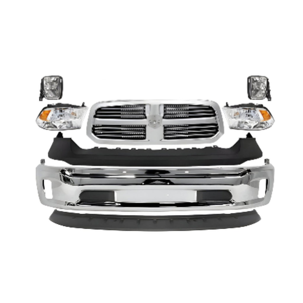 10 Pcs Kit for 2013-2018 Ram 1500 & 2019-2022 Ram 1500 Classic Front Bumper Chrome & Grille Assembly Kit  | OEM Fit