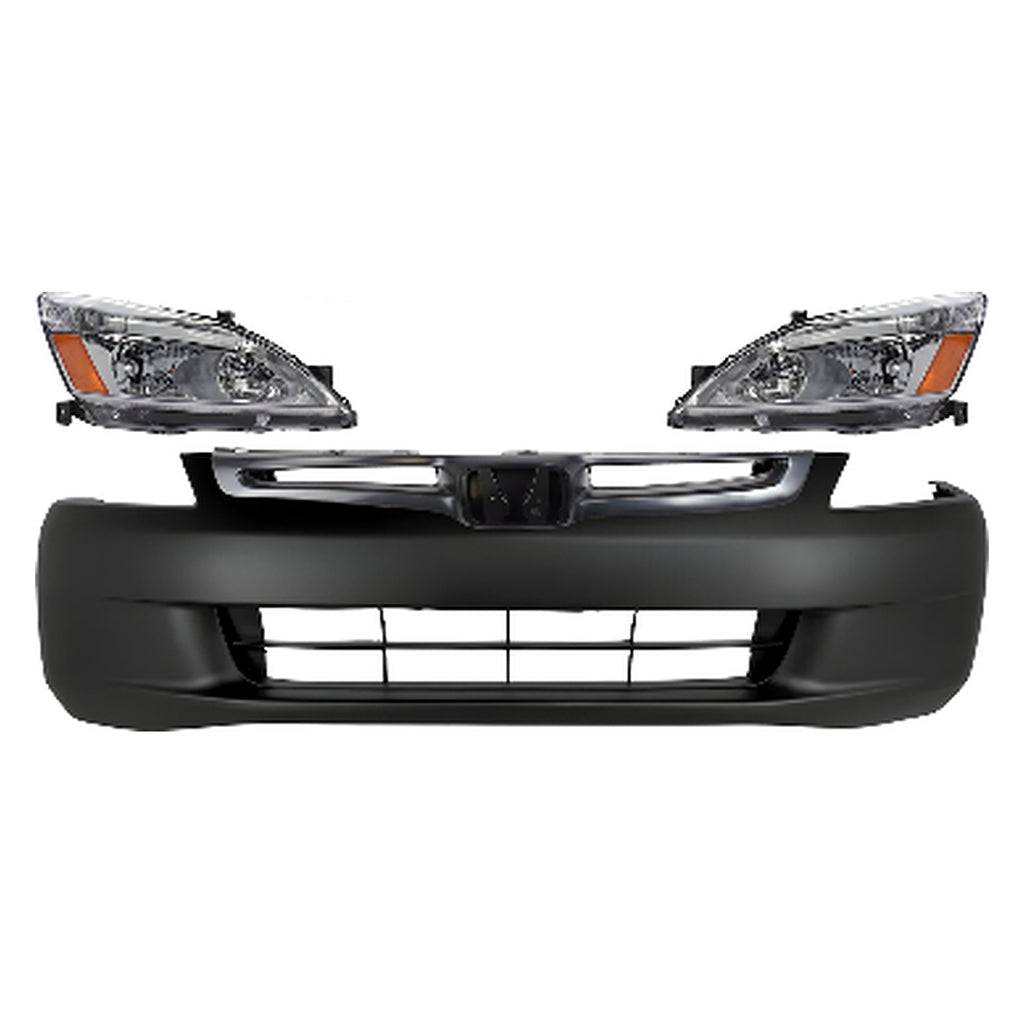 2003-2005 Honda Accord Front Bumper Cover Primed & Headlight Assembly Kit | OEM Fit