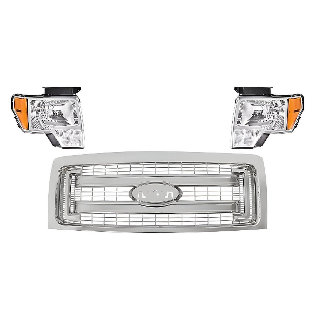 2009-2014 Ford F-150 Front Grille Assembly Chrome & Headlight Assembly Kit | OEM Fit