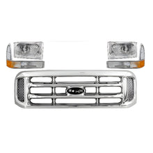 Load image into Gallery viewer, 1999-2004 Ford F-250 Super Duty &amp; F-350 Front Grille Chrome &amp; Headlight Kit | OEM Fit