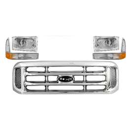 1999-2004 Ford F-250 Super Duty & F-350 Front Grille Chrome & Headlight Kit | OEM Fit