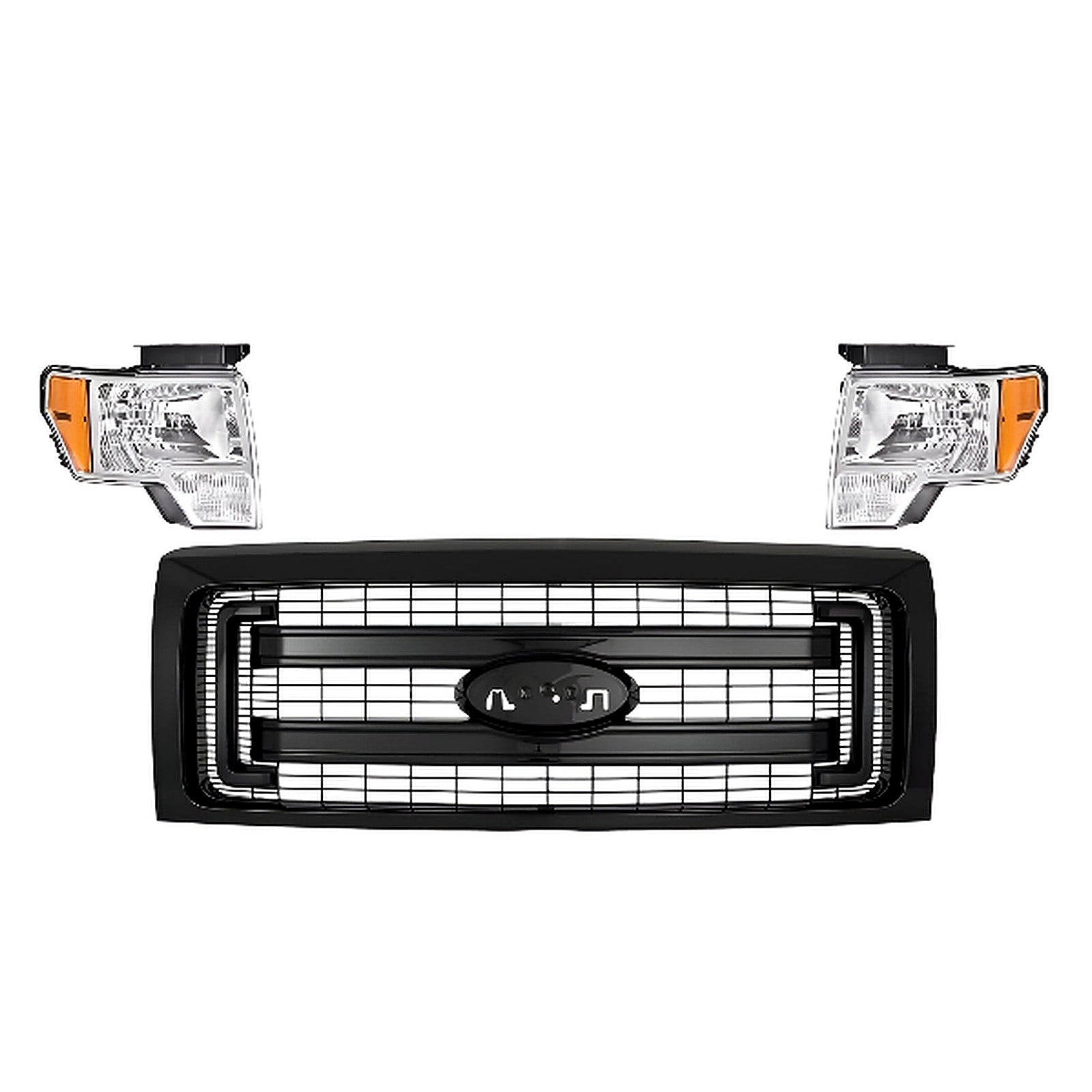 2009-2014 Ford F-150 Front Grille Assembly Paintable Frame & Headlights Kit | OEM Fit