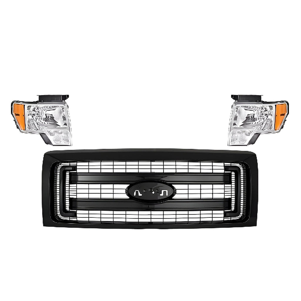 2009-2014 Ford F-150 Front Grille Assembly Paintable Frame & Headlights Kit | OEM Fit