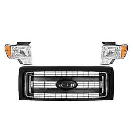 2009-2014 Ford F-150 Front Grille Assembly Paintable Frame & Headlights Kit | OEM Fit