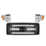 2009-2014 Ford F-150 Front Grille Assembly Paintable Frame & Headlights Kit | OEM Fit