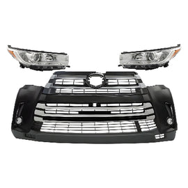 2017-2019 Toyota Highlander Front Bumper Cover Fascia Primed & Headlights Assembly Kit  | OEM Fit