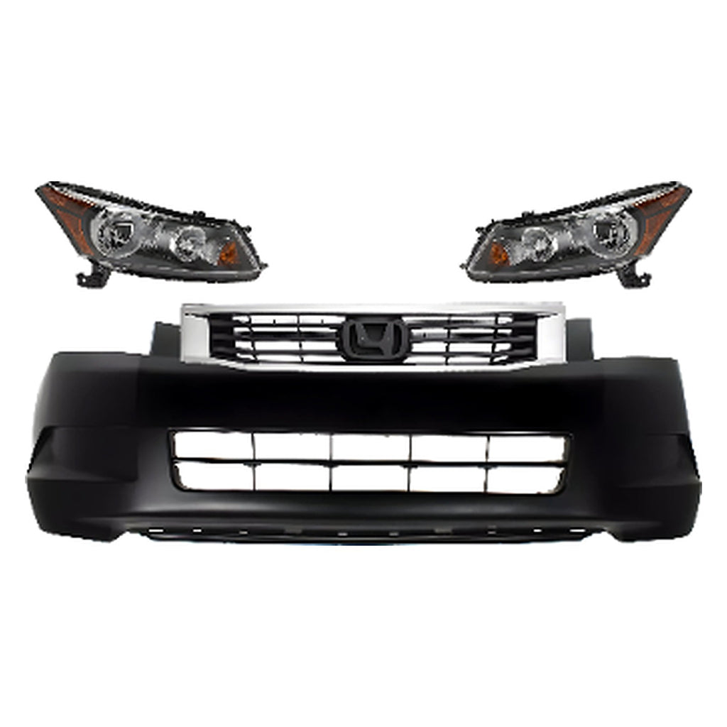 2008-2010 Honda Accord Front Bumper Cover Primed & Headlight Assembly Kit | OEM Fit