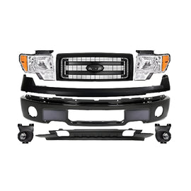 Kit Replacement 2009–2014 Ford F-150 Front Bumper & Grille Assembly Kit, Paintable/Primed, OEM Fit, Includes Bumper, Grille, Headlights, Trims, Valance & Fog Lights Kit