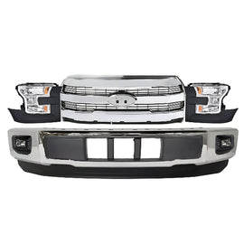 Kit 4Replacement 2015–2017 Ford F-150 Front Bumper & Headlights Assembly Kit, Chrome Finish, OEM Fit
