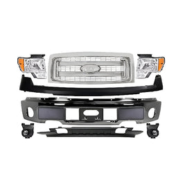 2009-2014 Ford F-150 Front Bumper Chrome Steel & Headlights Assembly Kit | OEM Fit