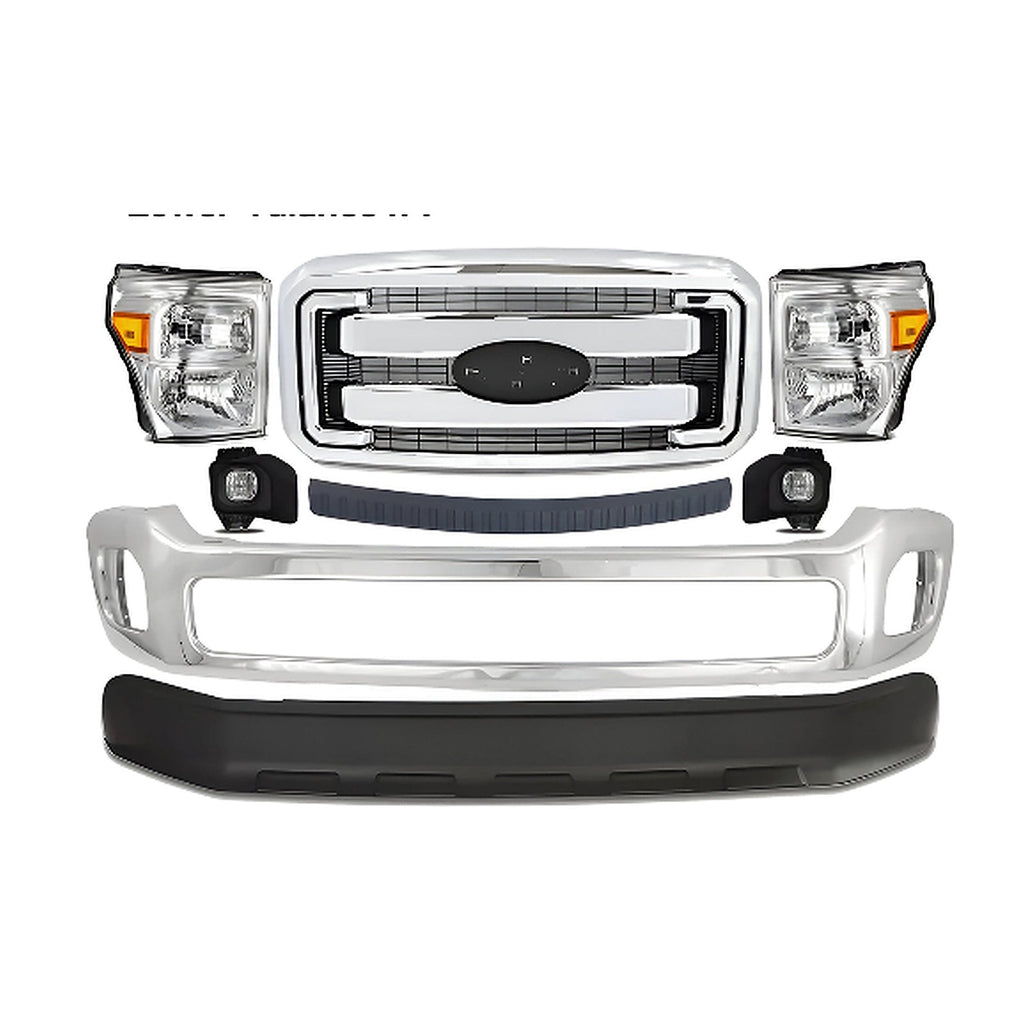 2011-2016 Ford F-250 Super Duty and 350 Front Bumper Chrome & Grille Assembly Full Kit | OEM Fit